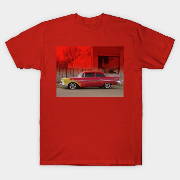 Red 1957 Chevy Flames T-Shirt by Hot Rod America